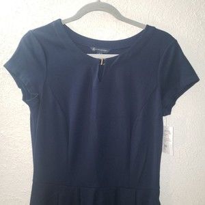 NWT Brooks Brothers Sz 4 Womens A-Line Empire Waist Pleated Dress Navy Blue Midi